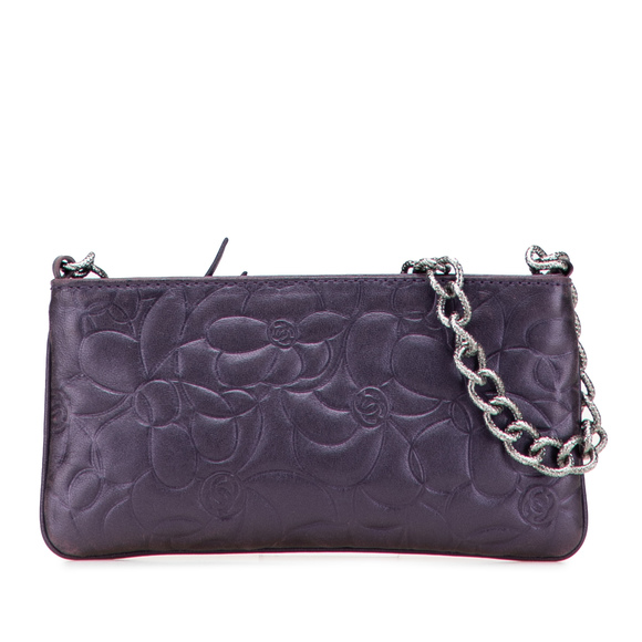Pre-Loved Chanel Embossed Lambskin Camellia Chain Pochette - Picture 1 of 11